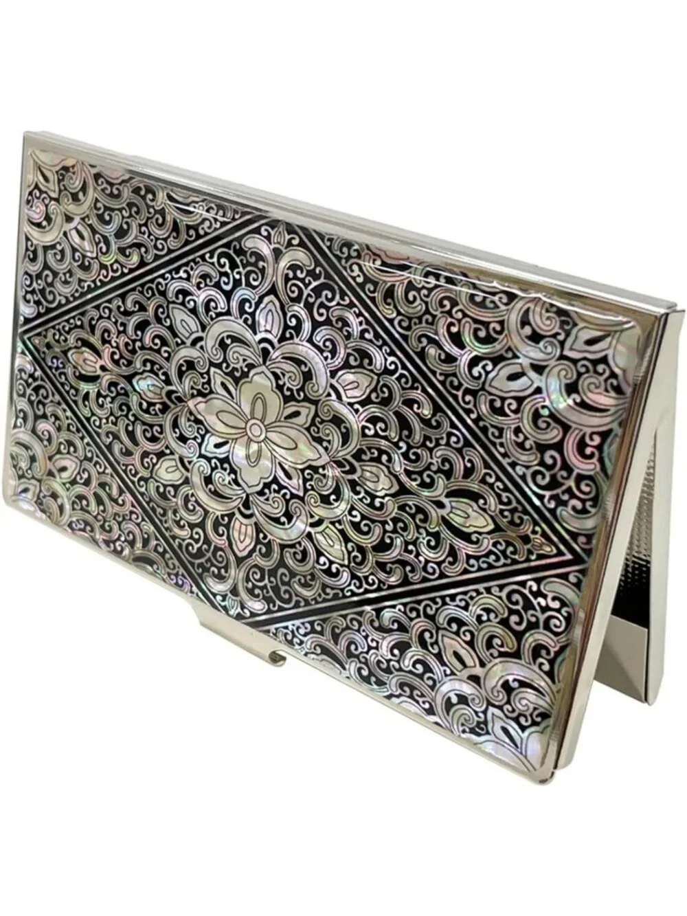 Elegant Mother of Pearl Business Card Case & ID Holder - Slim Metal Travel